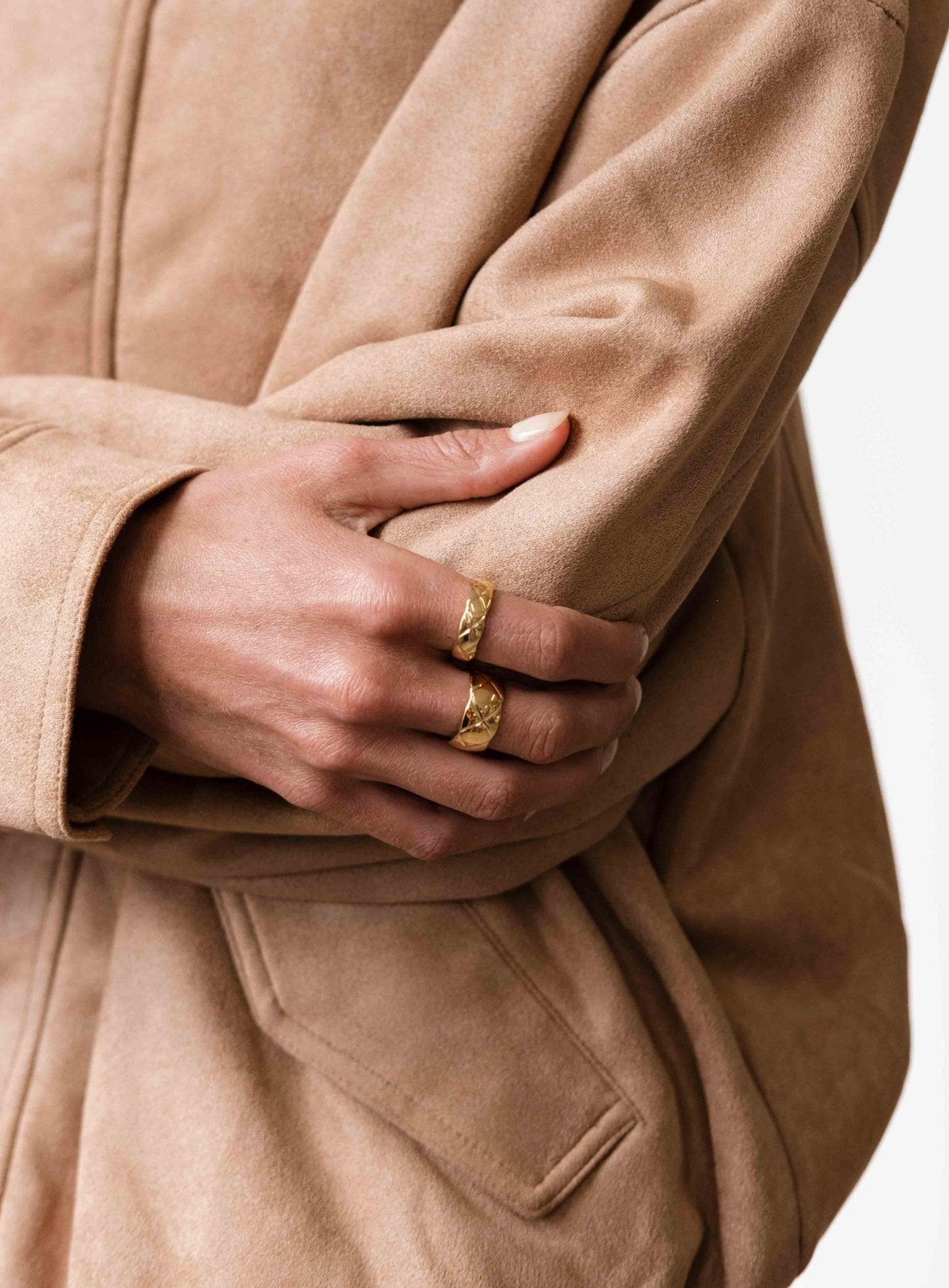 Gold-Tone Wide Band Ring with Sculpted Geometric Surface