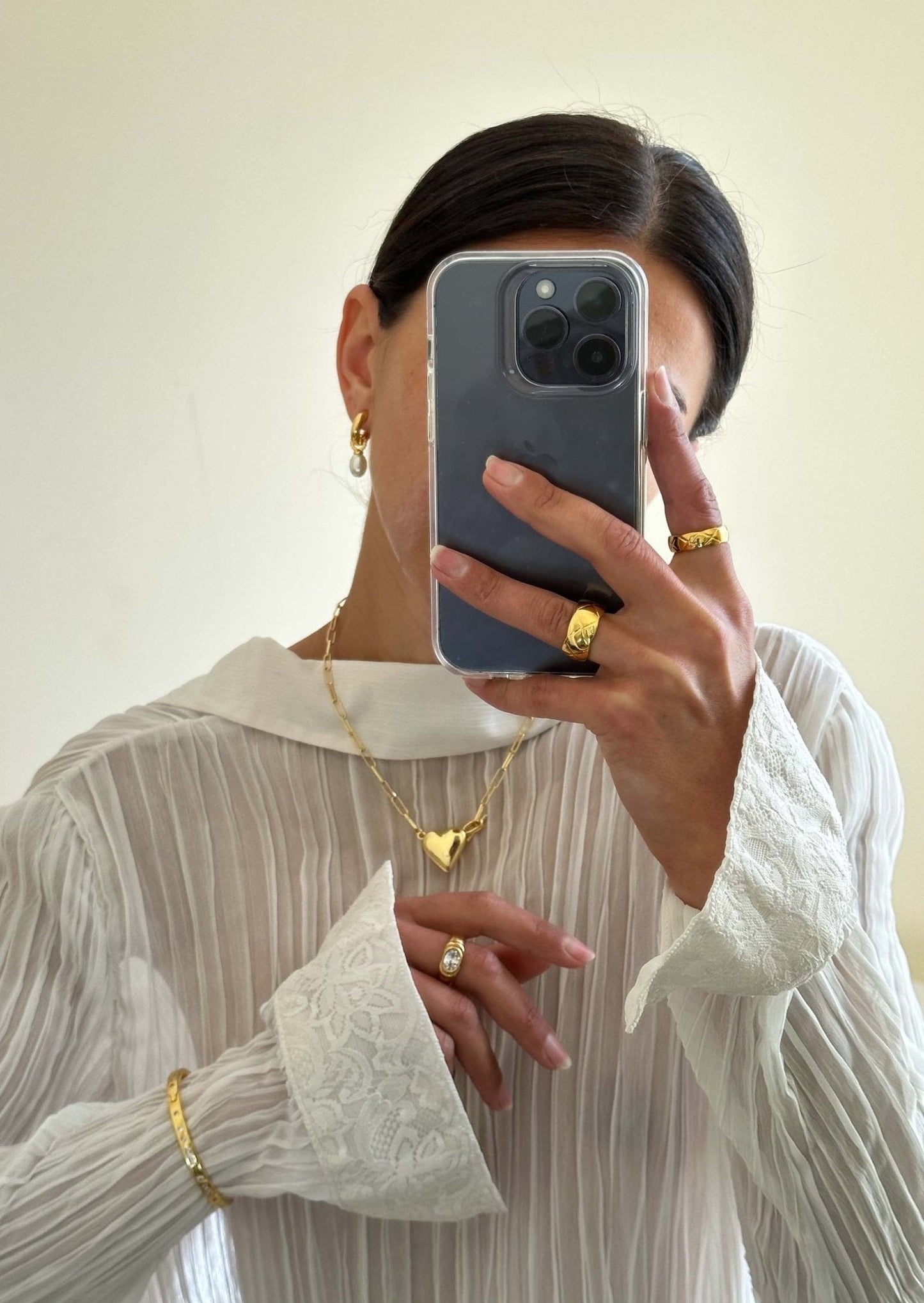 Gold-Tone Wide Band Ring with Sculpted Geometric Surface