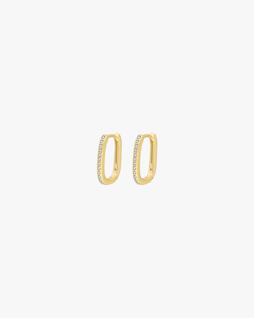 Gold Rectangular Hoop Earrings with Cubic Zirconia – Dainty Huggie Style