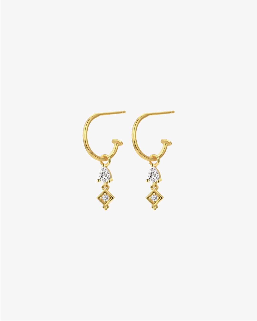 Gold Drop Earrings with Geometric Crystals – Elegant Dangle Hoop Design
