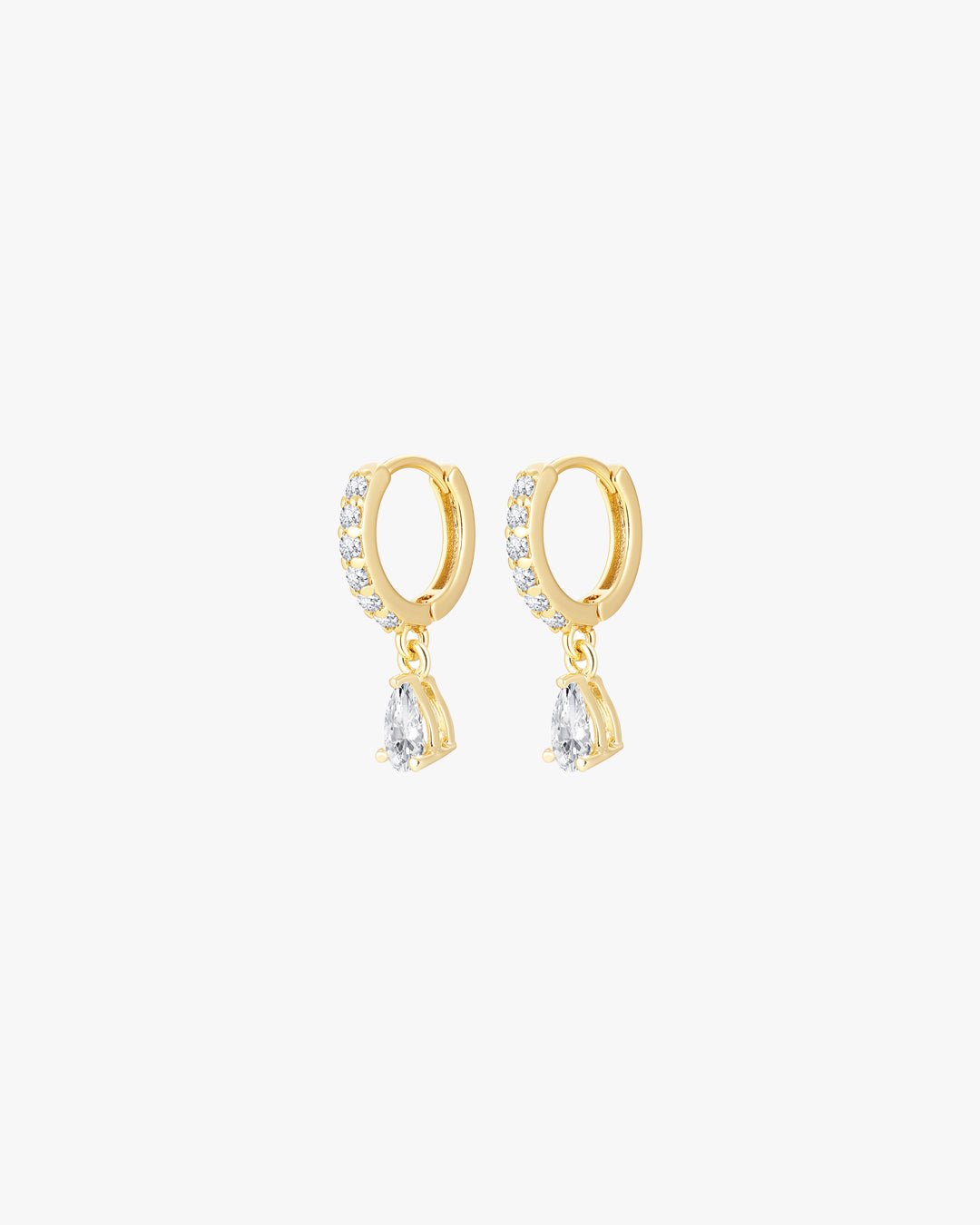 Gold-Plated Drop Hoop Earrings with Cubic Zirconia – Teardrop Accent