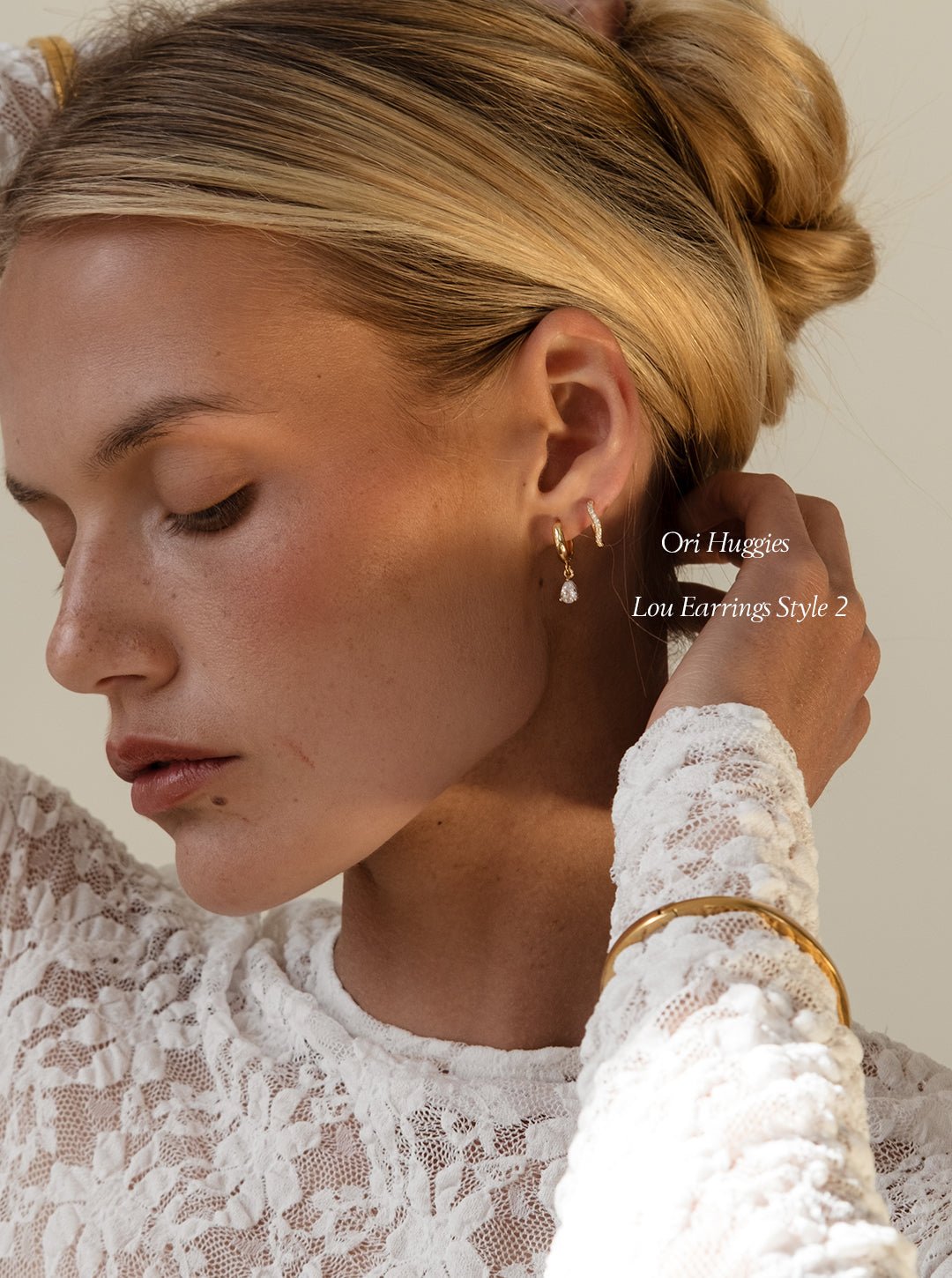 Gold-Plated Drop Hoop Earrings with Cubic Zirconia – Teardrop Accent