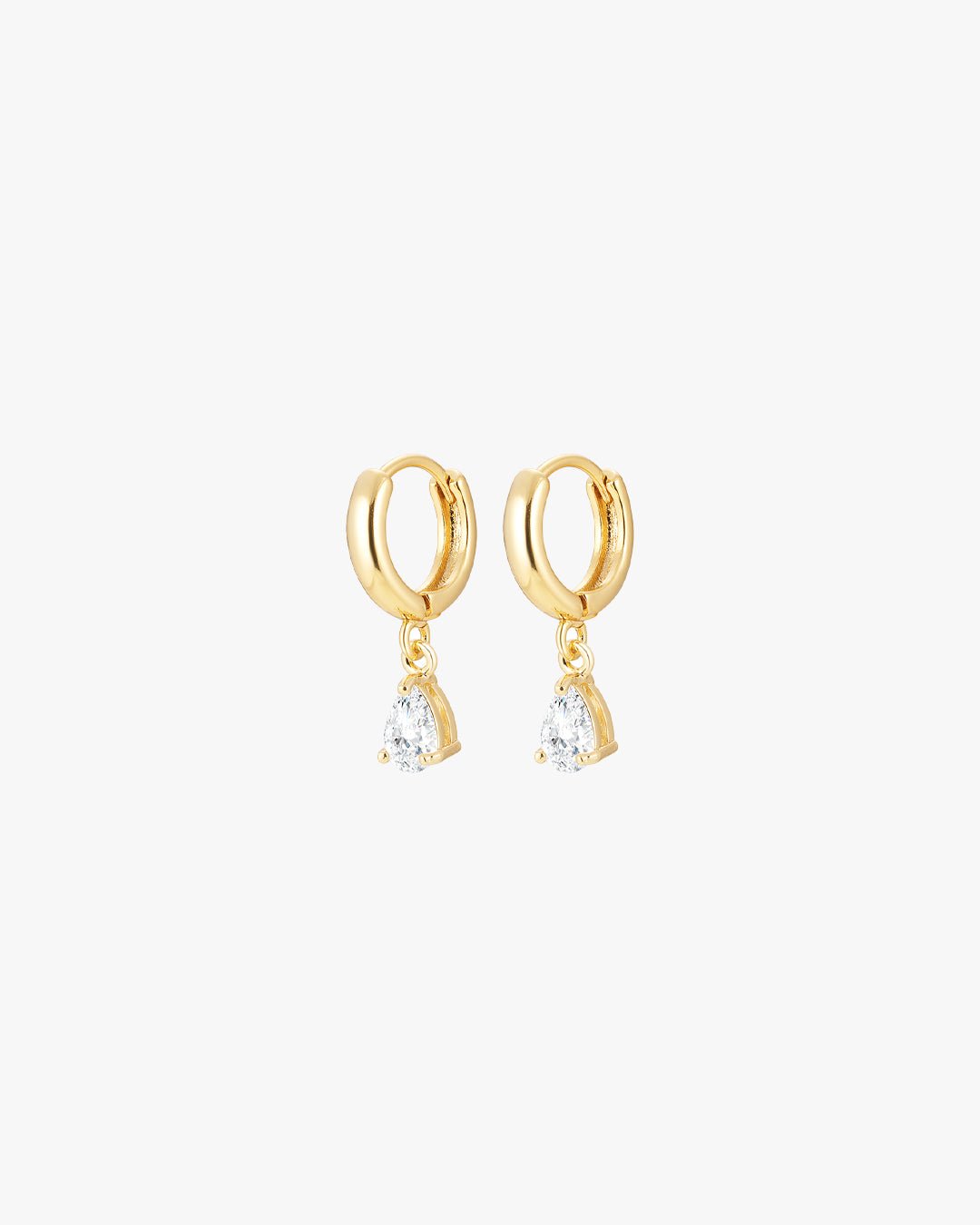 Gold-Plated Drop Hoop Earrings with Cubic Zirconia – Teardrop Accent