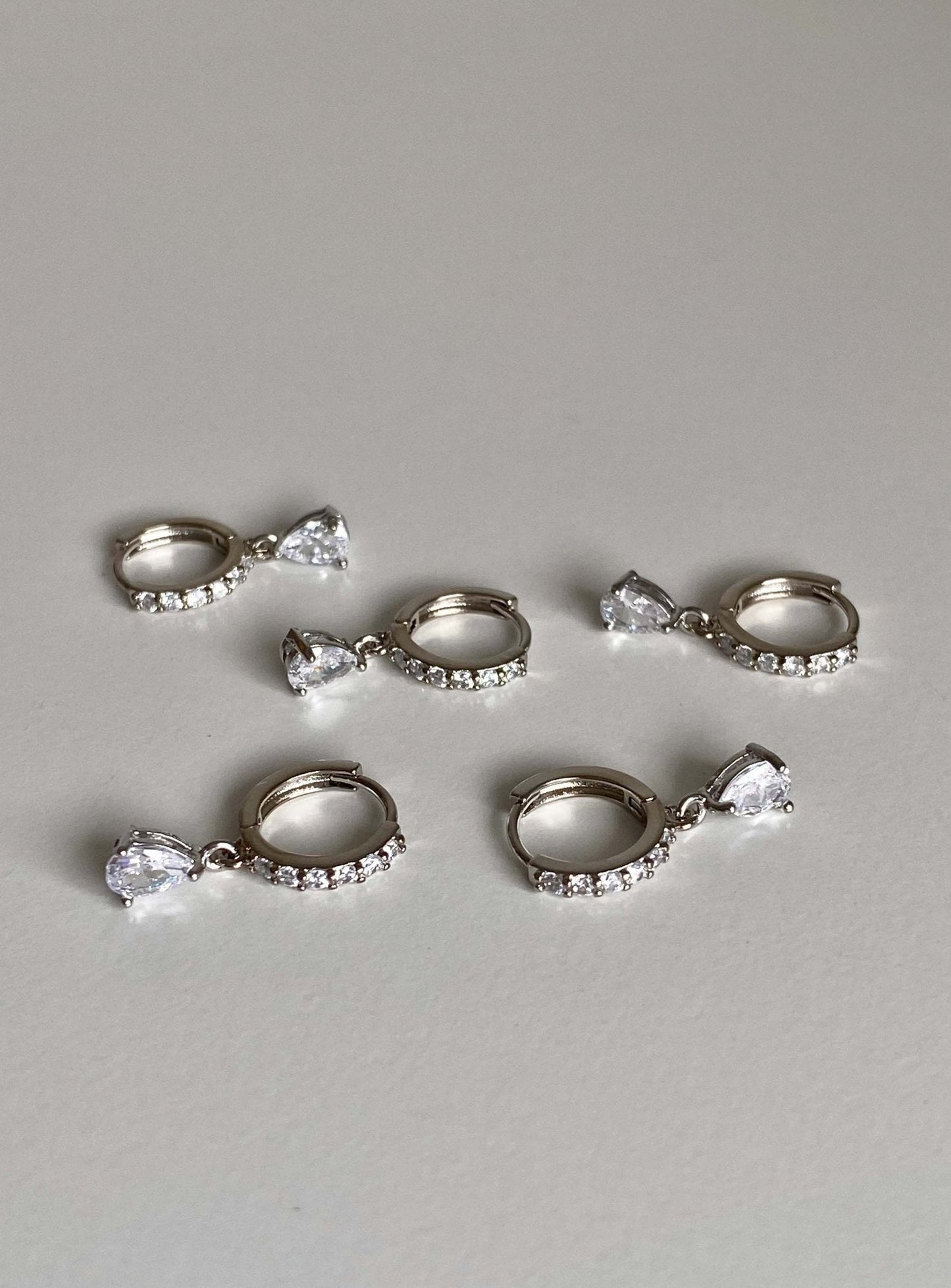 Silver Hoop Earrings with Teardrop Cubic Zirconia Charm