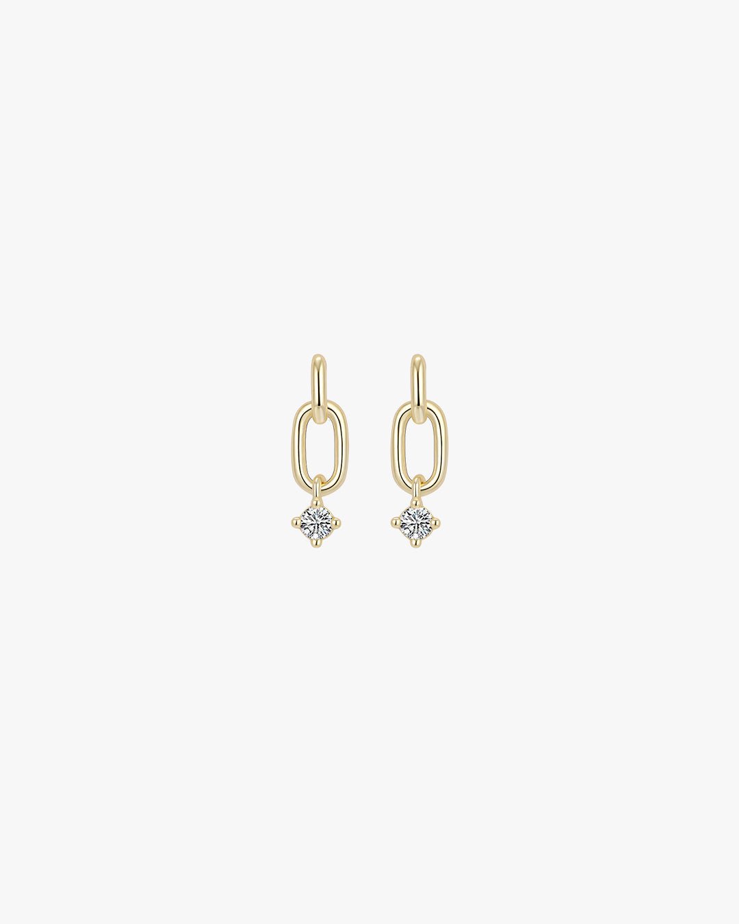 Gold Dangle Earrings with Linked Oval Loops and Star Cubic Zirconia Drop – Lightweight Minimalist Design