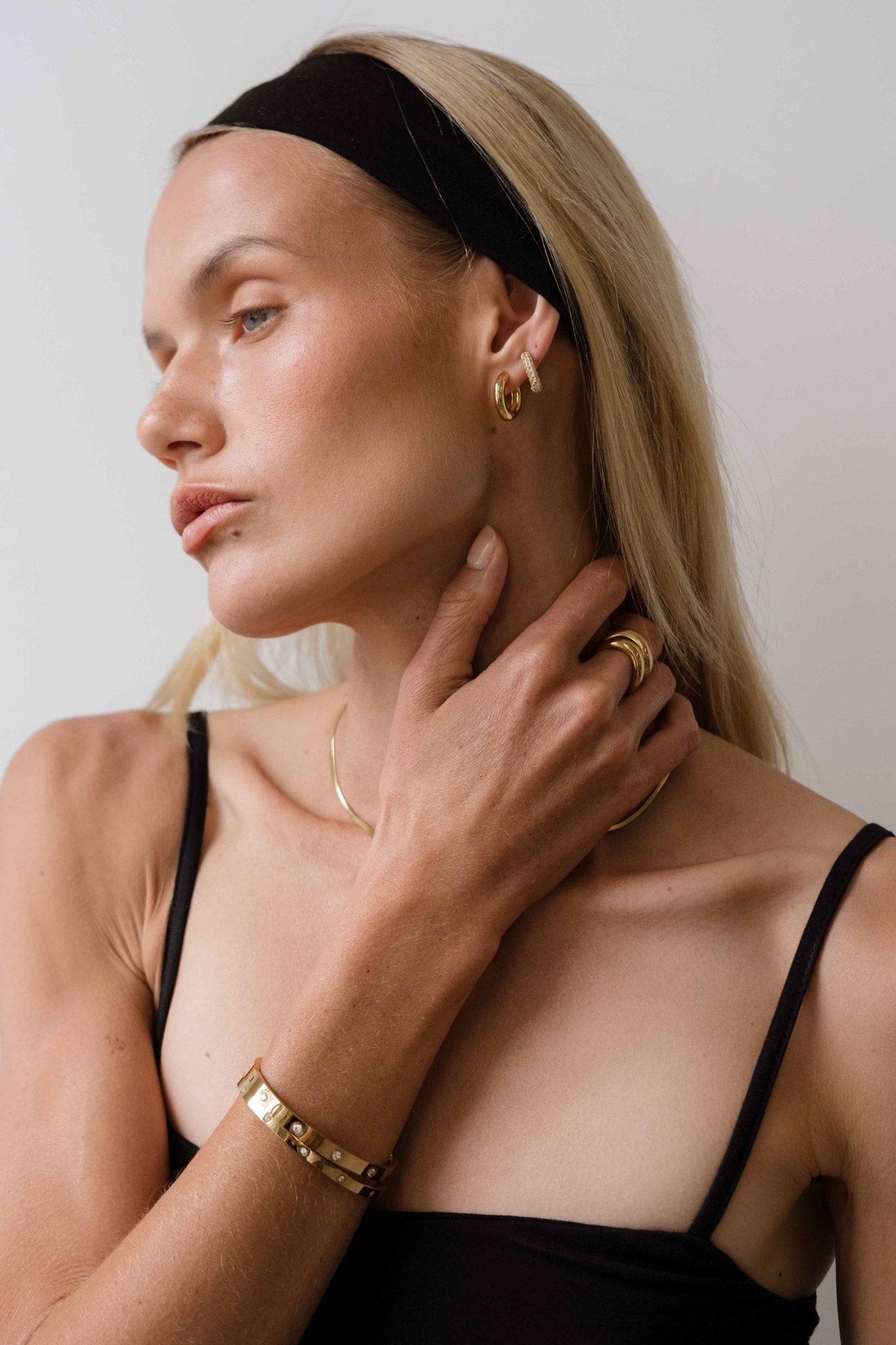 Gold-Plated Hoop Earrings with Cubic Zirconia – Double Row Design