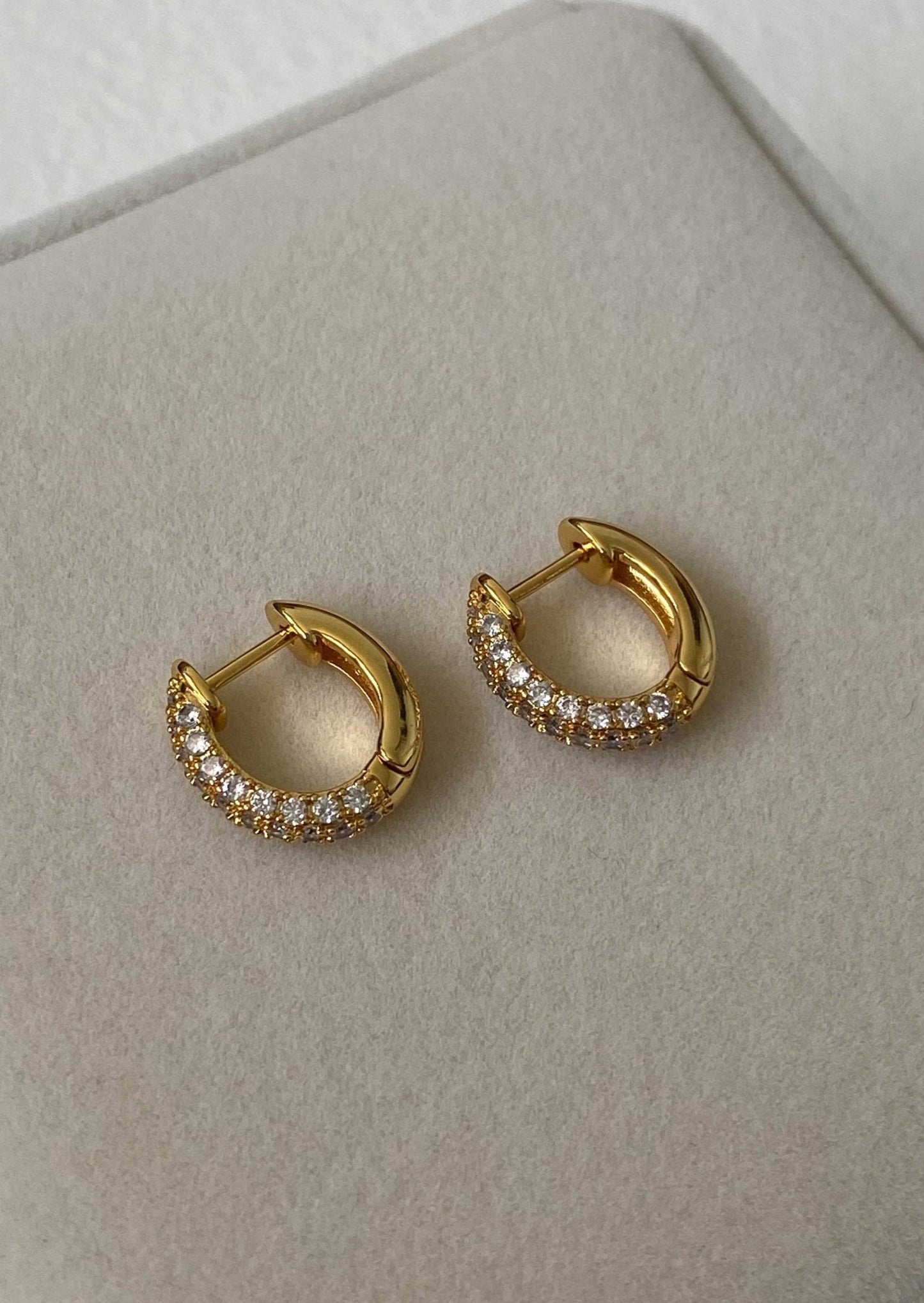Gold-Plated Hoop Earrings with Cubic Zirconia – Double Row Design