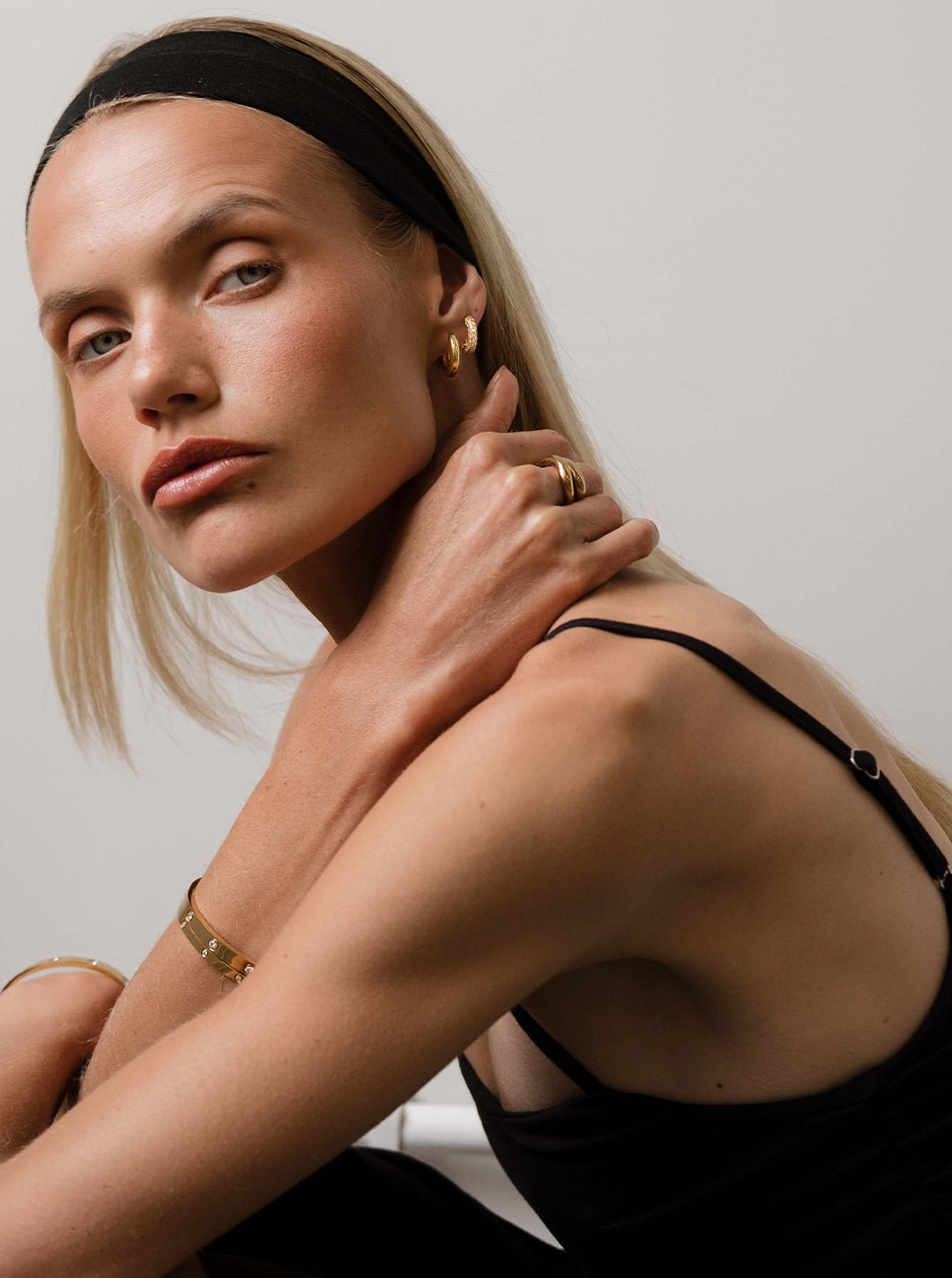 Gold-Plated Hoop Earrings with Cubic Zirconia – Double Row Design