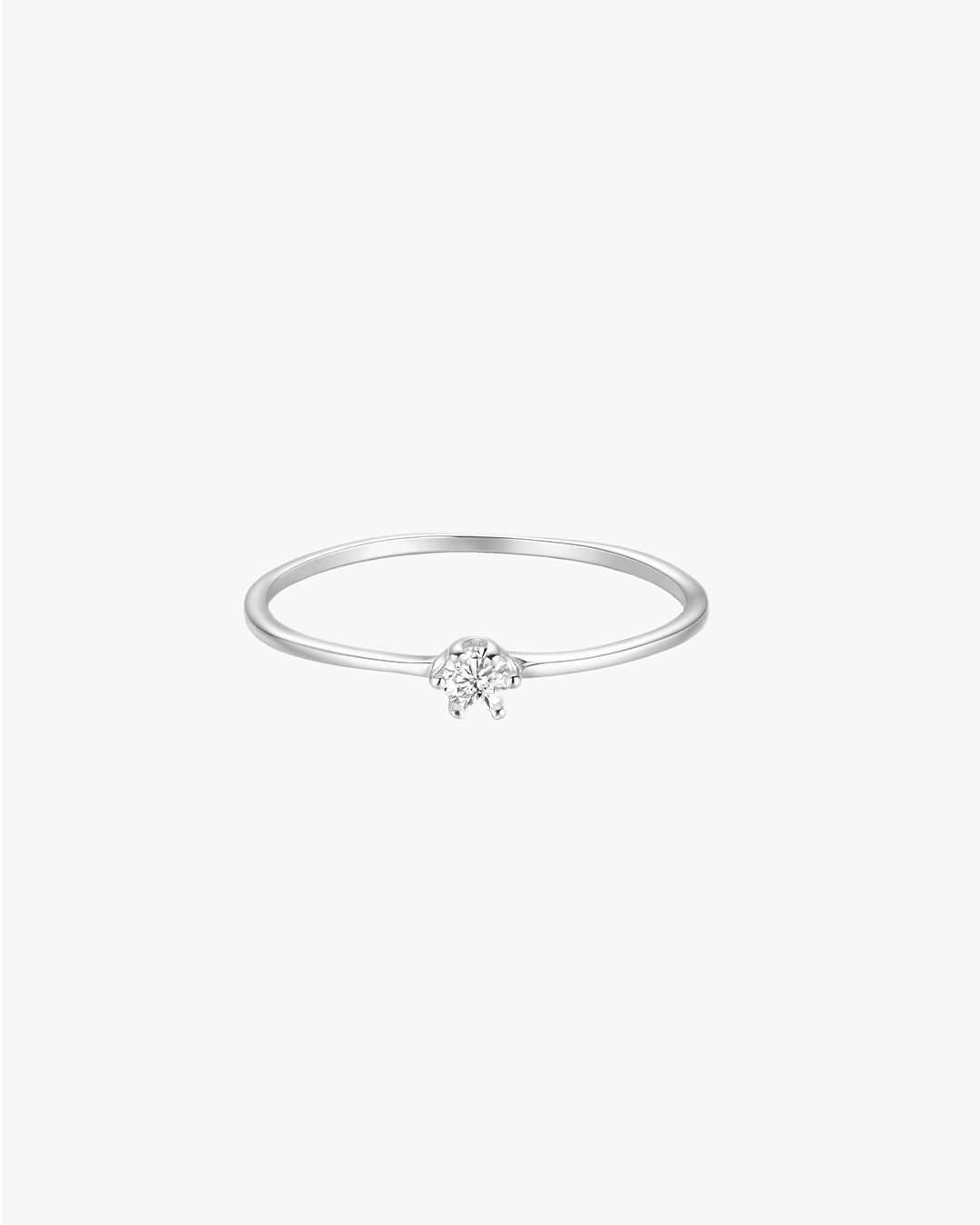 Silver-Tone Slim Band Ring with Solitaire Stone