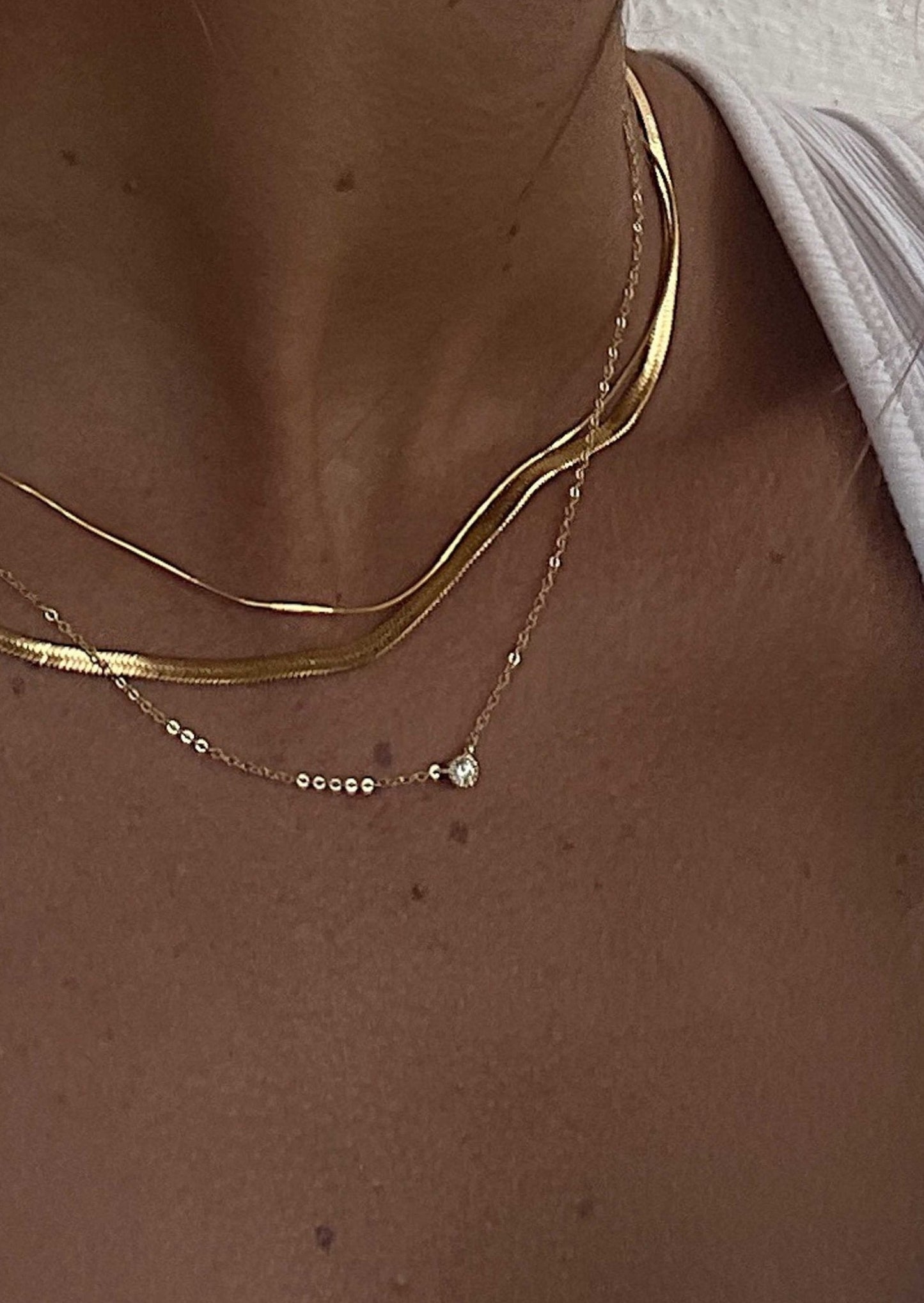 Gold Necklace with Small Round Clear Stone