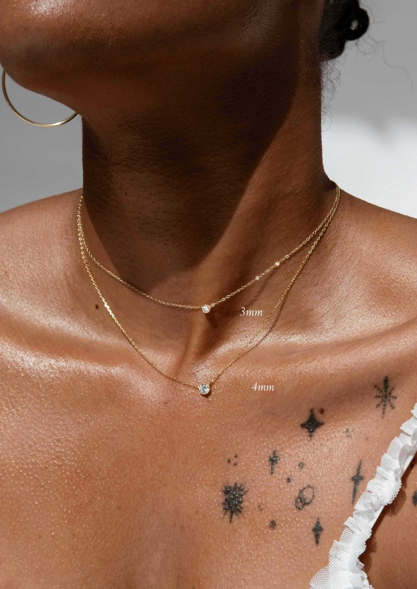 Gold Necklace with Small Round Clear Stone