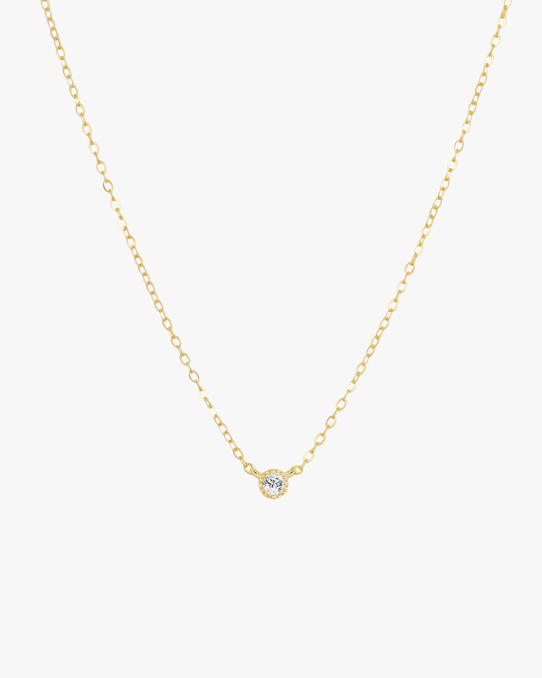 Gold Necklace with Small Round Clear Stone