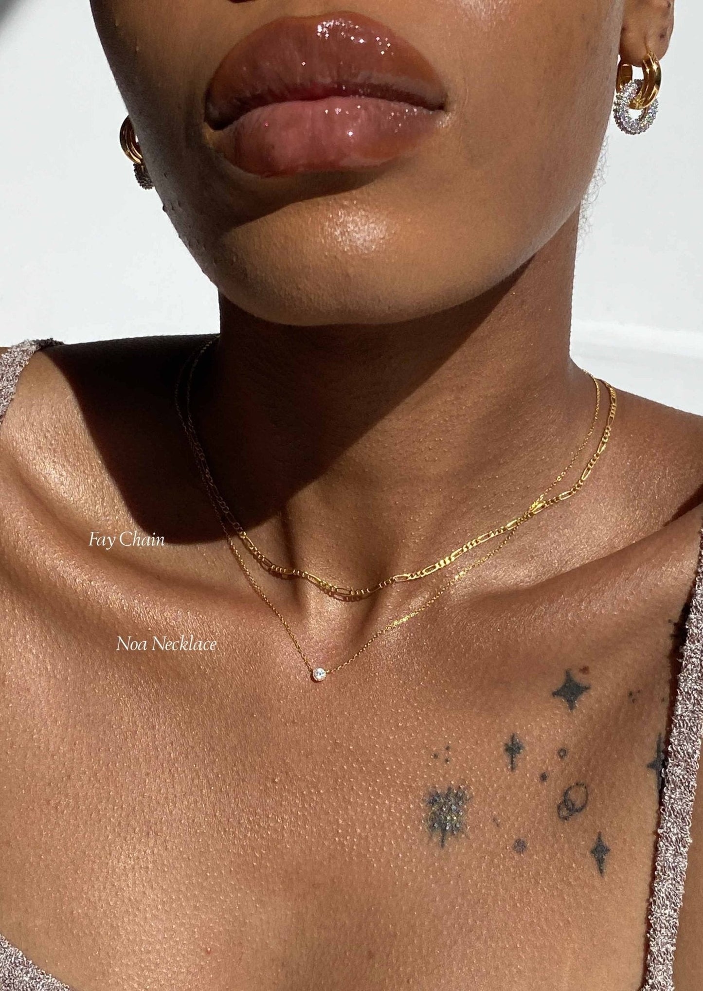 Gold Necklace with Small Round Clear Stone