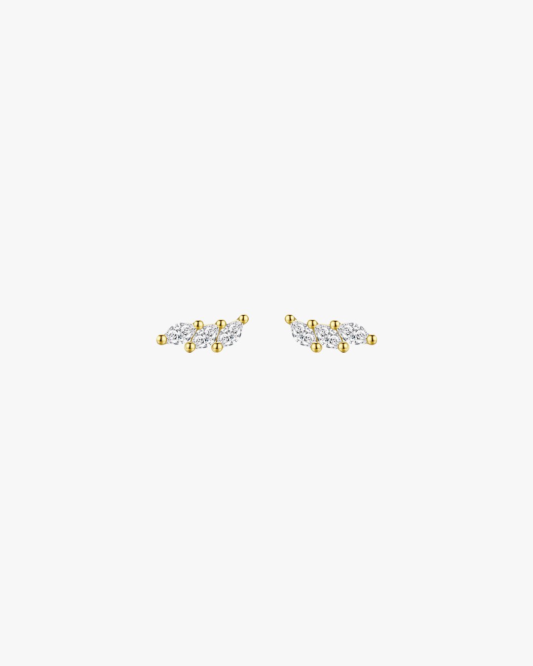 Gold Tone Stud Earrings with Clustered Clear Stones – wing-Inspired Design