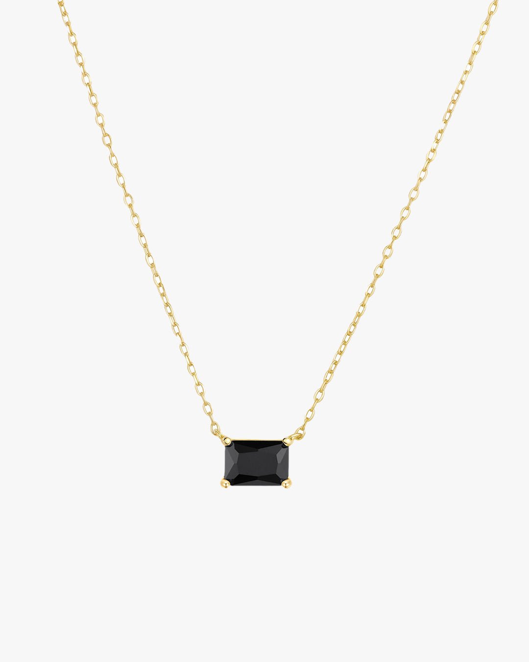 Gold Necklace with Rectangular Black Stone Pendant