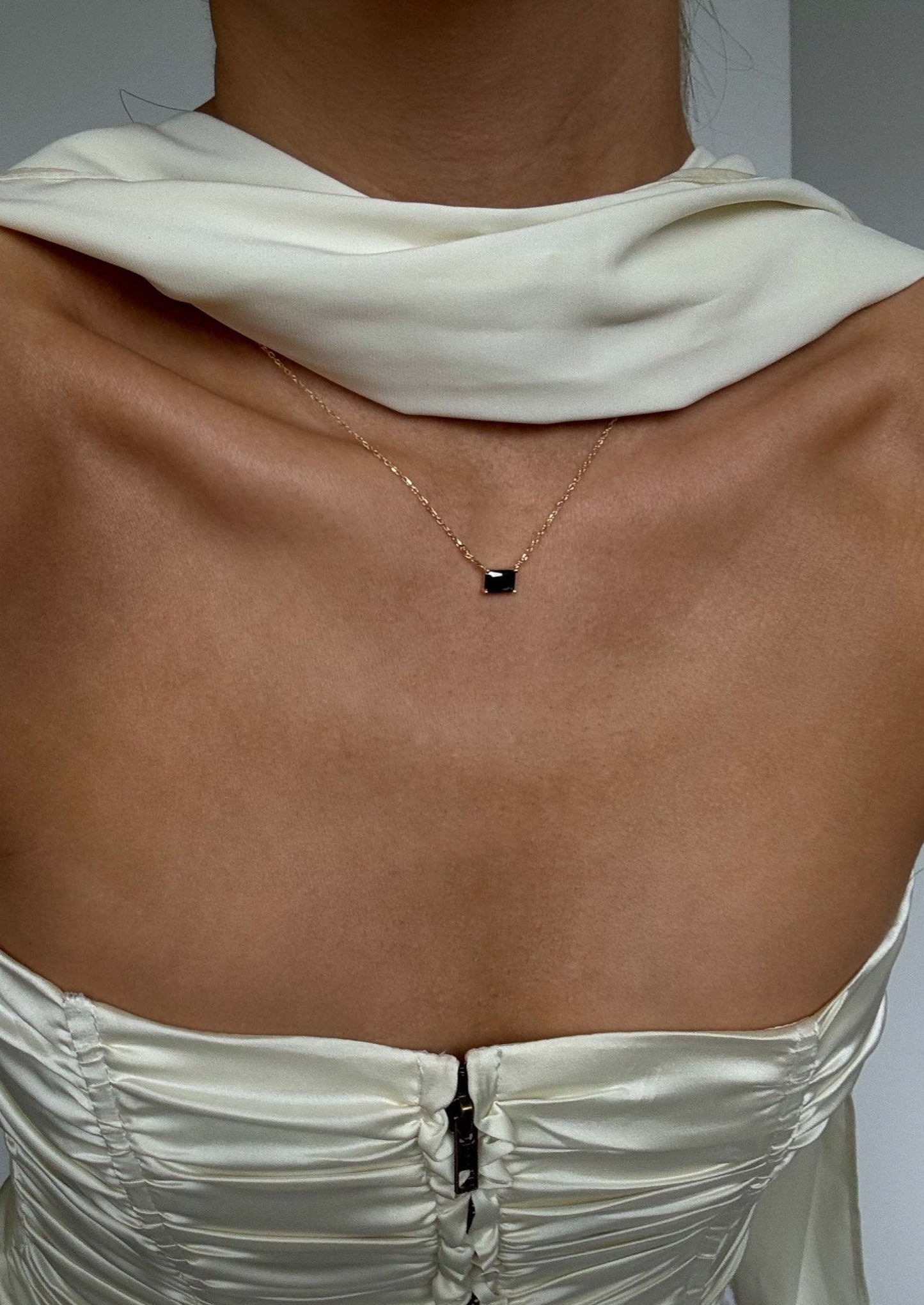 Gold Necklace with Rectangular Black Stone Pendant