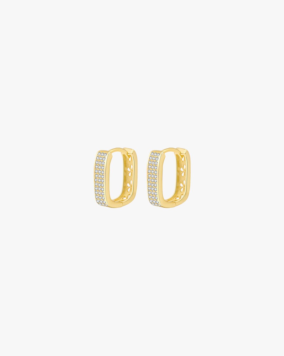 Gold Rectangular Huggie Earrings with Pave Crystals – Elegant Sparkling Hoop Design