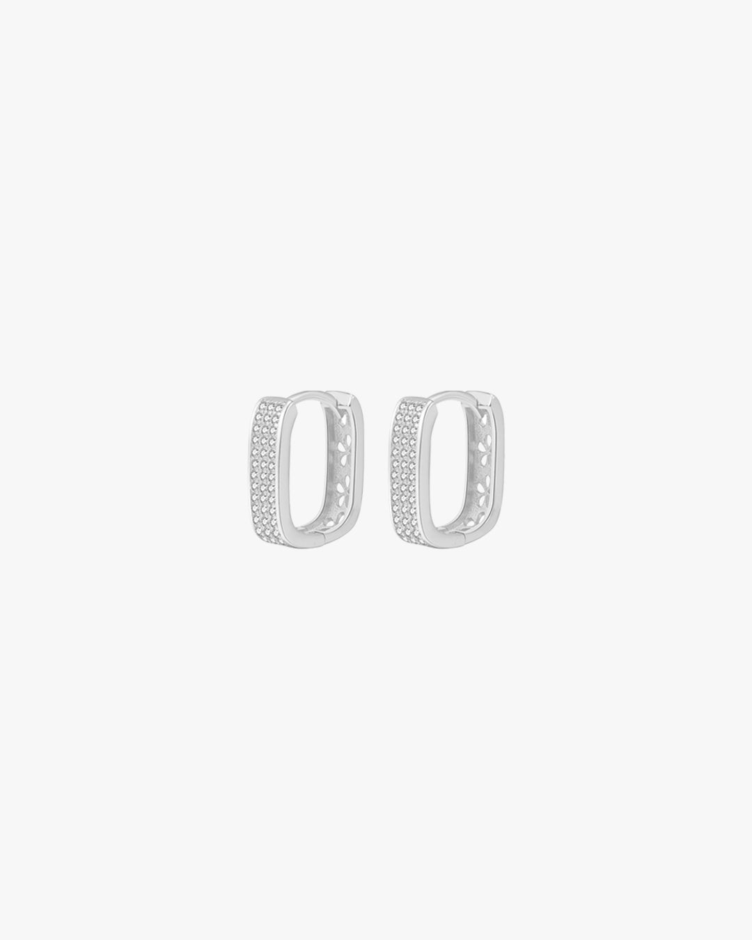 Silver Huggie Hoop Earrings – Rectangular Shape with Pavé Crystals