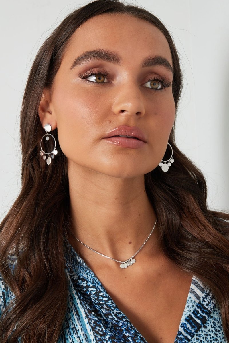 Hanging Coins Necklace Silver – Boho Layered Coin Pendant Jewelry