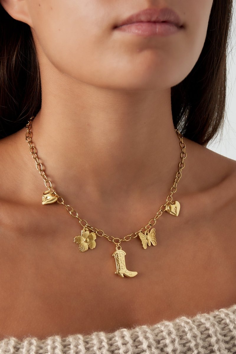 Charm Adventure Necklace Gold – Fun Multi-Charm Pendant for Women