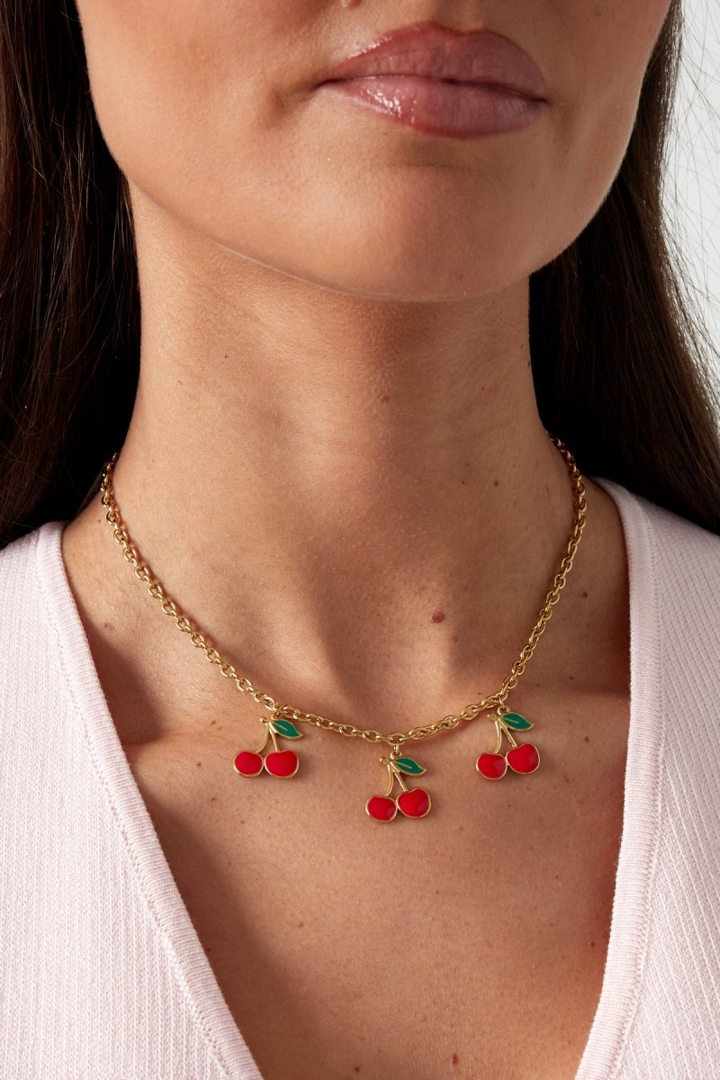 Triple Cherry Necklace Gold – Fun Fruit-Inspired Pendant Jewelry