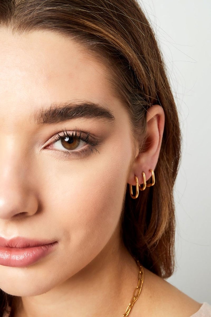 Mixed Shapes Gold Earrings Trio Set for Women