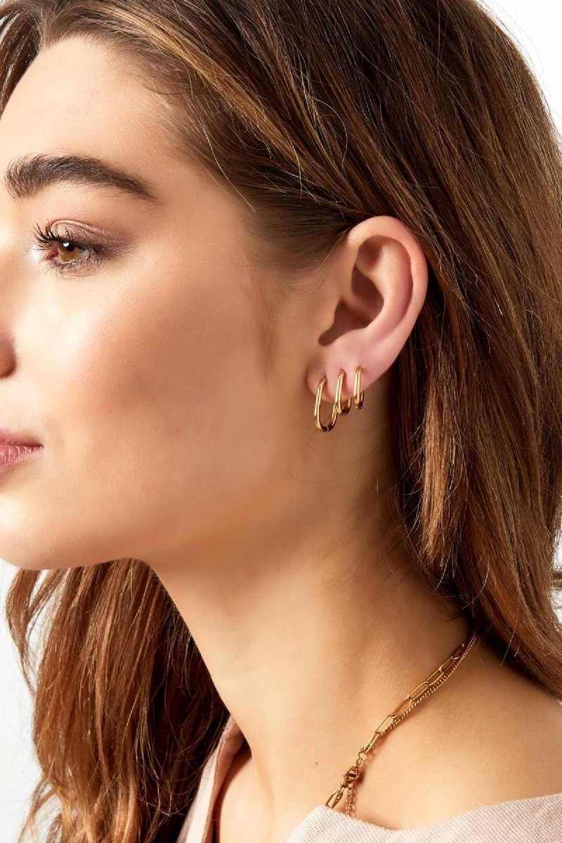 Mixed Shapes Gold Earrings Trio Set for Women