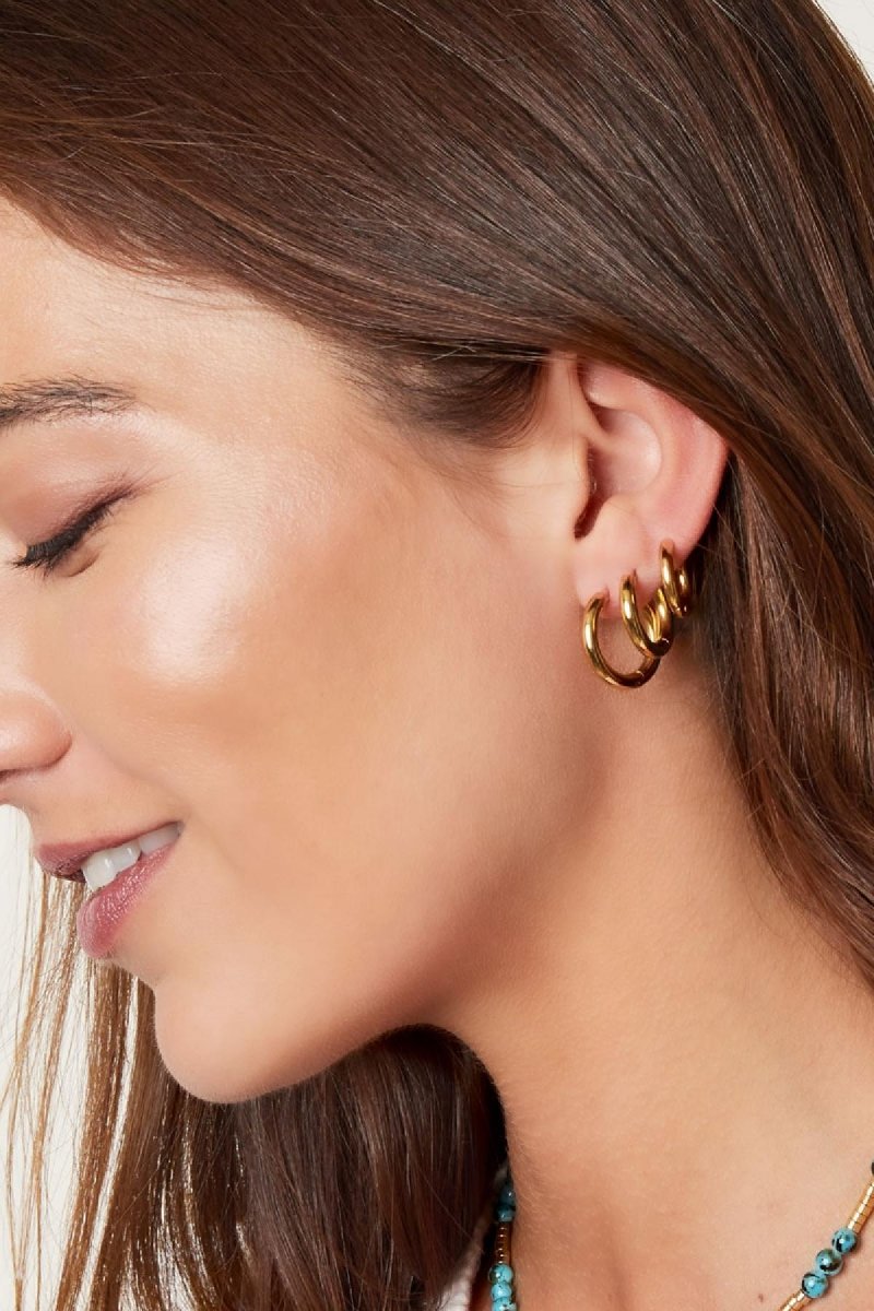 Hoop Earrings Trio Set in Silver for Women