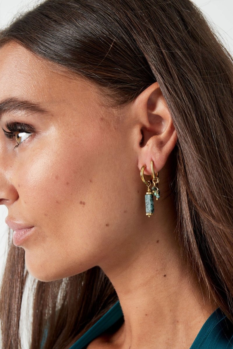 Rectangular Blue Marble Stone Gold Drop Earrings for Women
