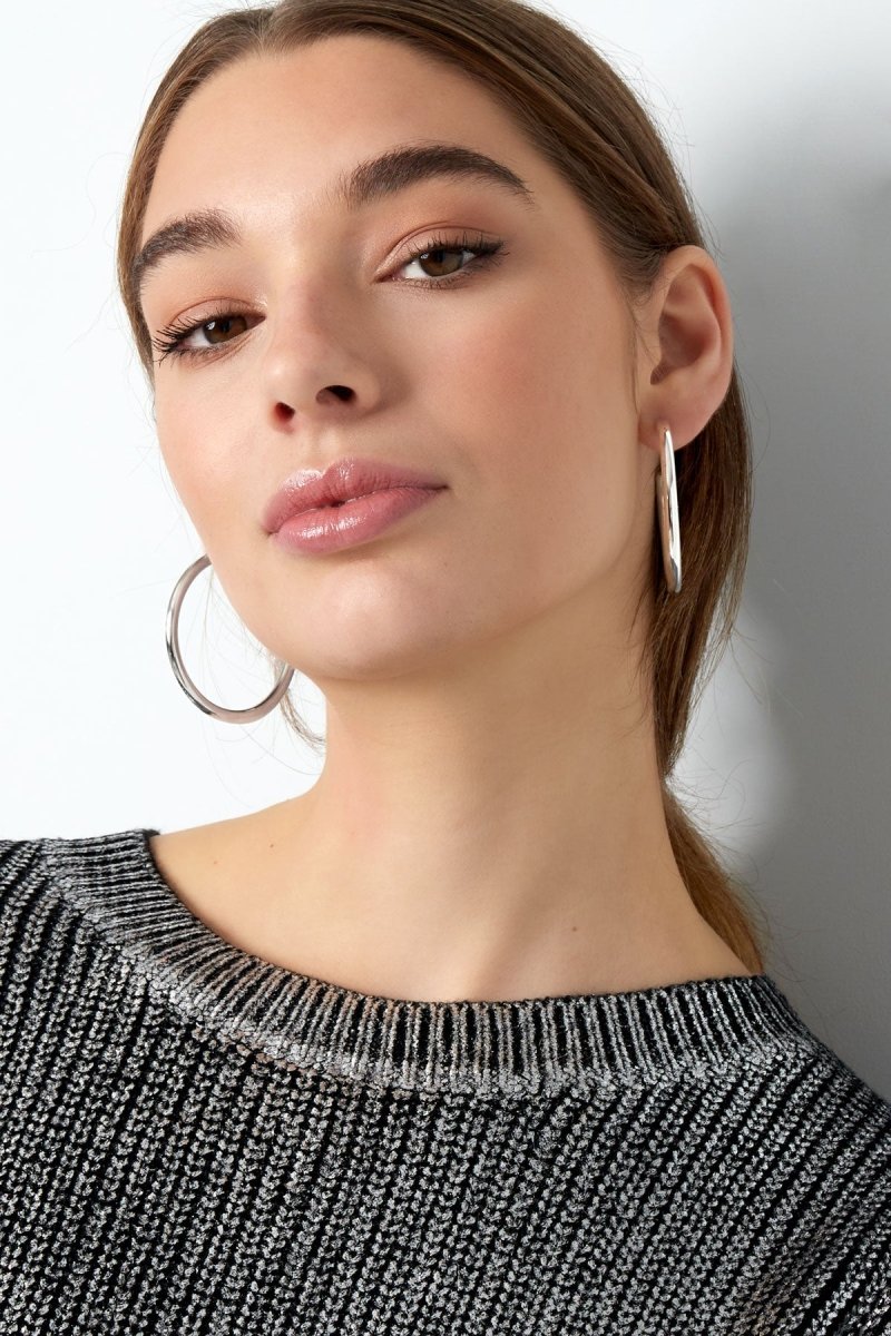 Basic Round Open Silver Hoop Earrings for Women