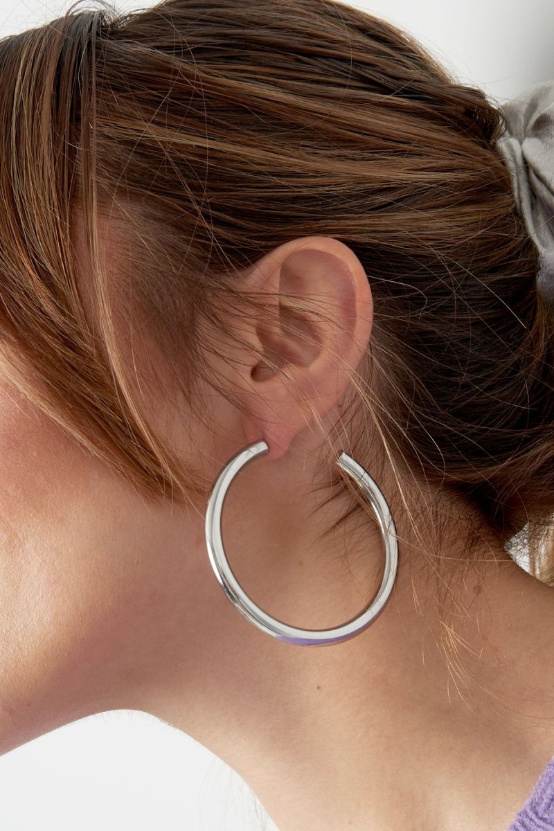 Basic Round Open Silver Hoop Earrings for Women