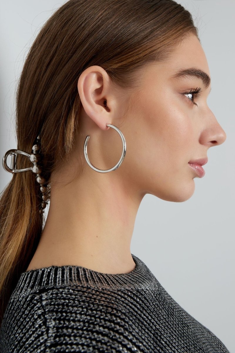 Basic Round Open Silver Hoop Earrings for Women
