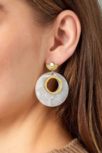 Around White Details Gold and White Plated Earrings for Women