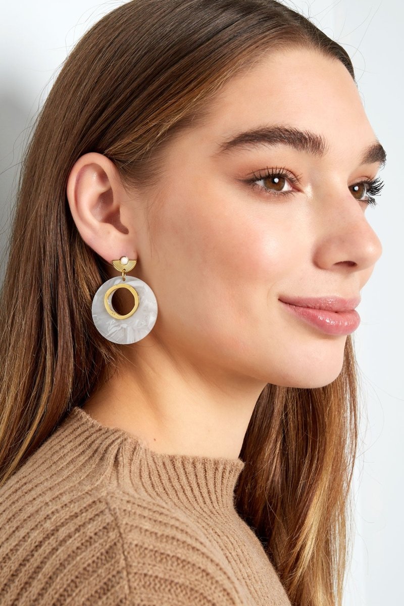 Around White Details Gold and White Plated Earrings for Women