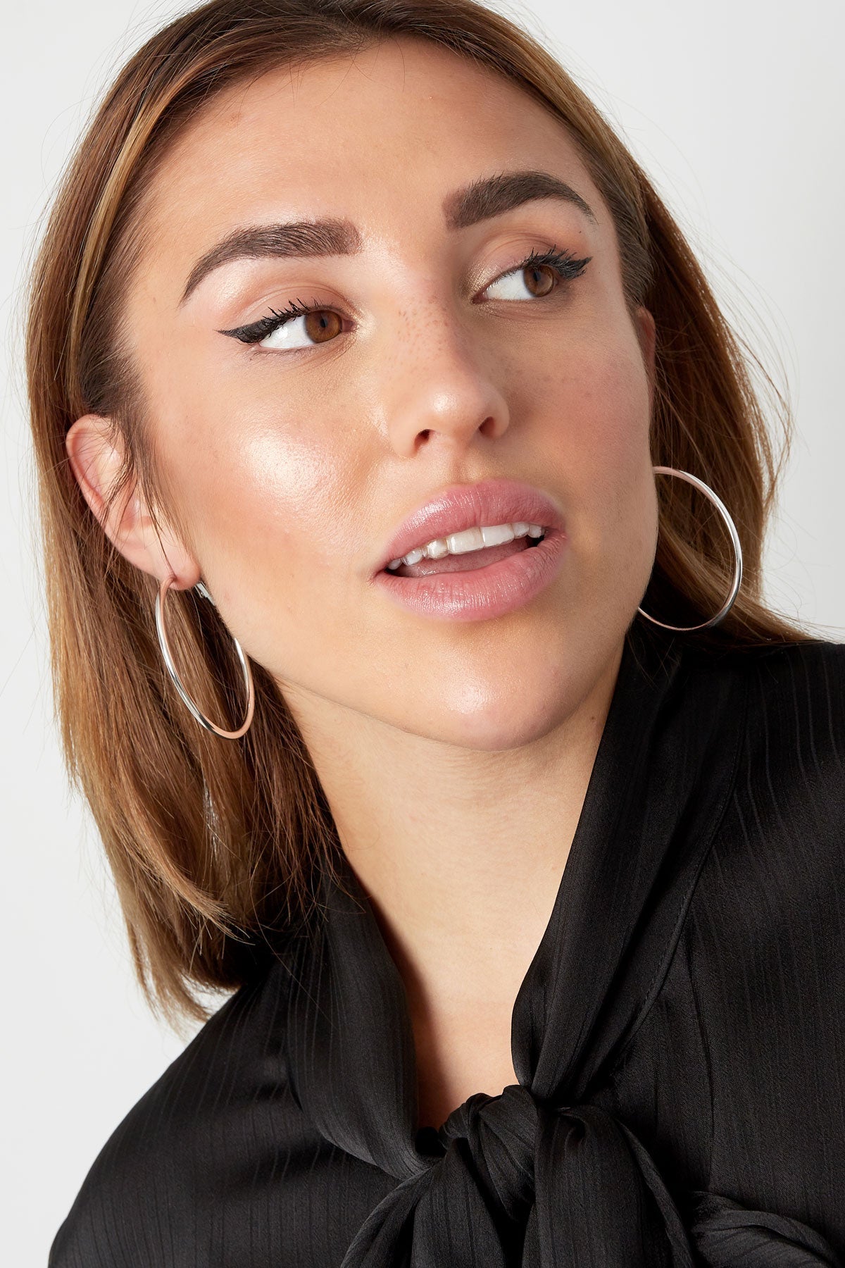 Medium Basic Circle Silver Hoop Earrings for Women
