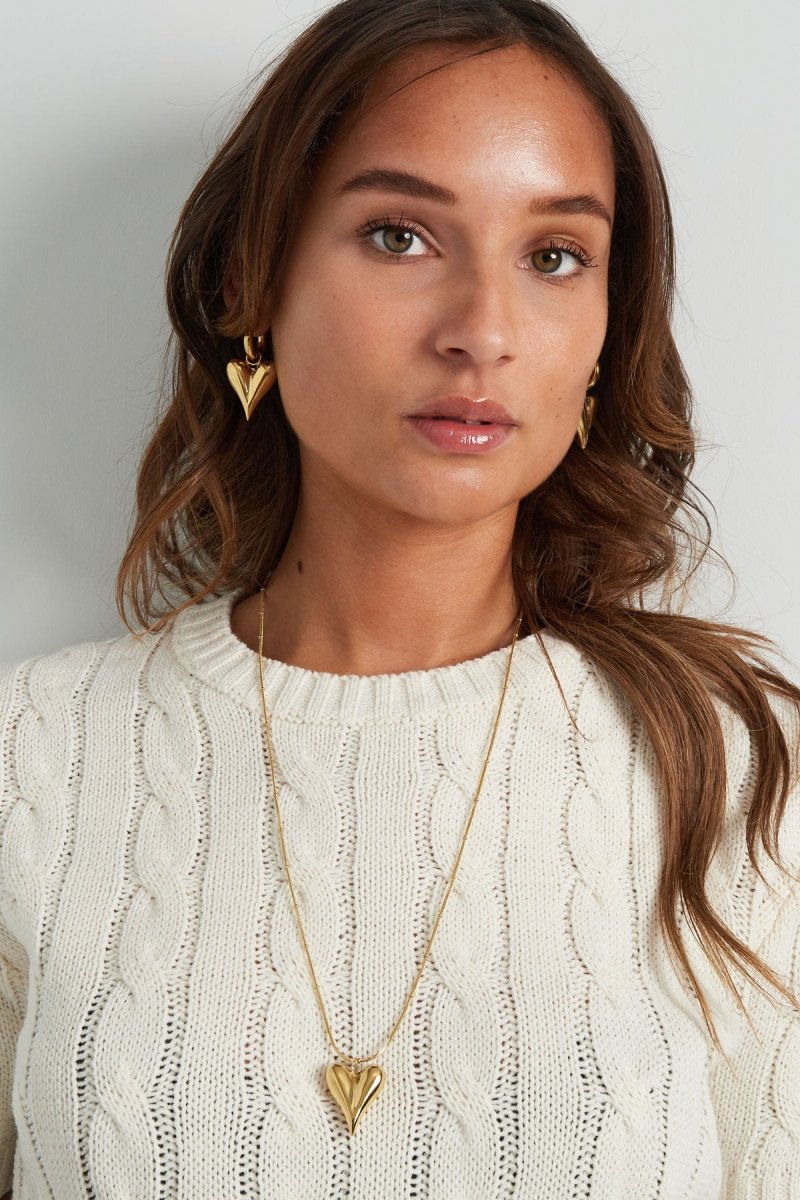Large Gold Heart Pendant Earrings for Women
