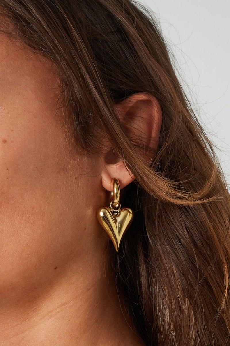 Large Gold Heart Pendant Earrings for Women