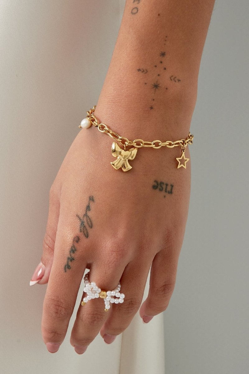 Charms with Bow Bracelet Silver – Dainty Bow Charm Jewelry