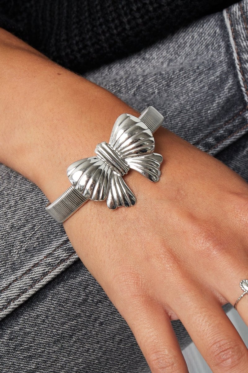 Bow Bangle Bracelet Silver – Cute Bow Cuff for Women