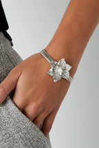 Blooming Flower Bangle Bracelet Silver – Elegant Floral Cuff Jewelry