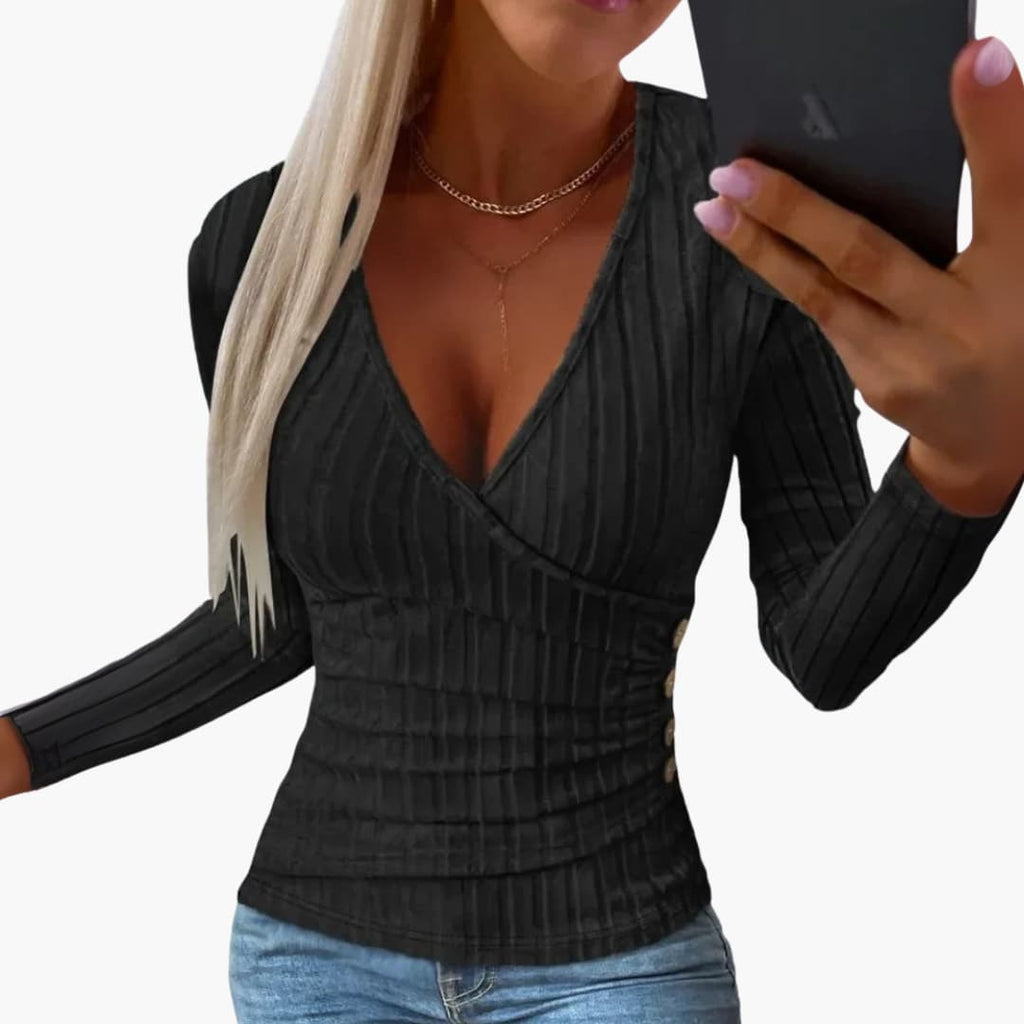 V-Neck Sweater – Side Button Detail