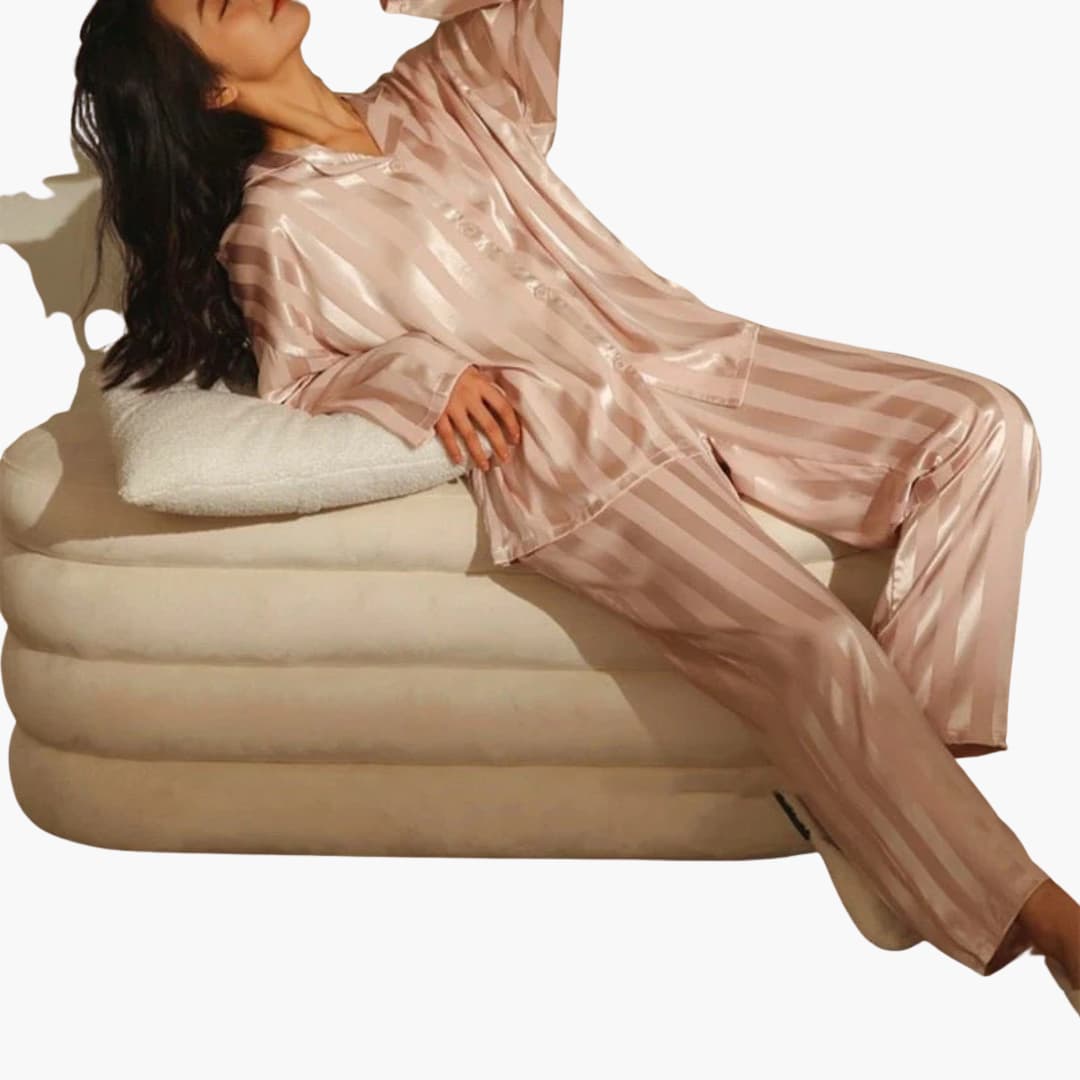 Satin Pajama Set – Long Sleeve Shirt – Matching Pants