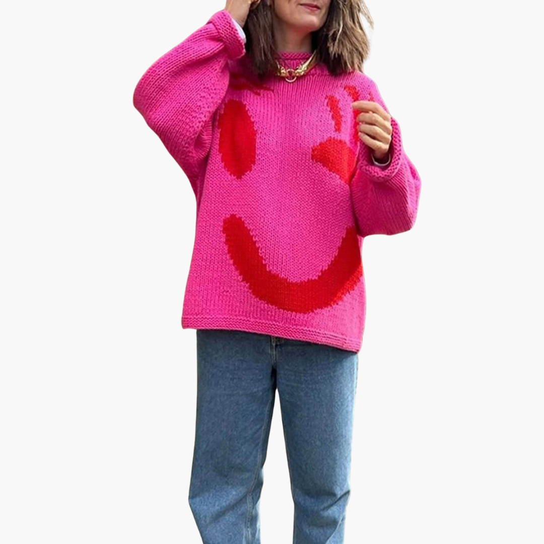 Oversized Knit Sweater – Smiley Design