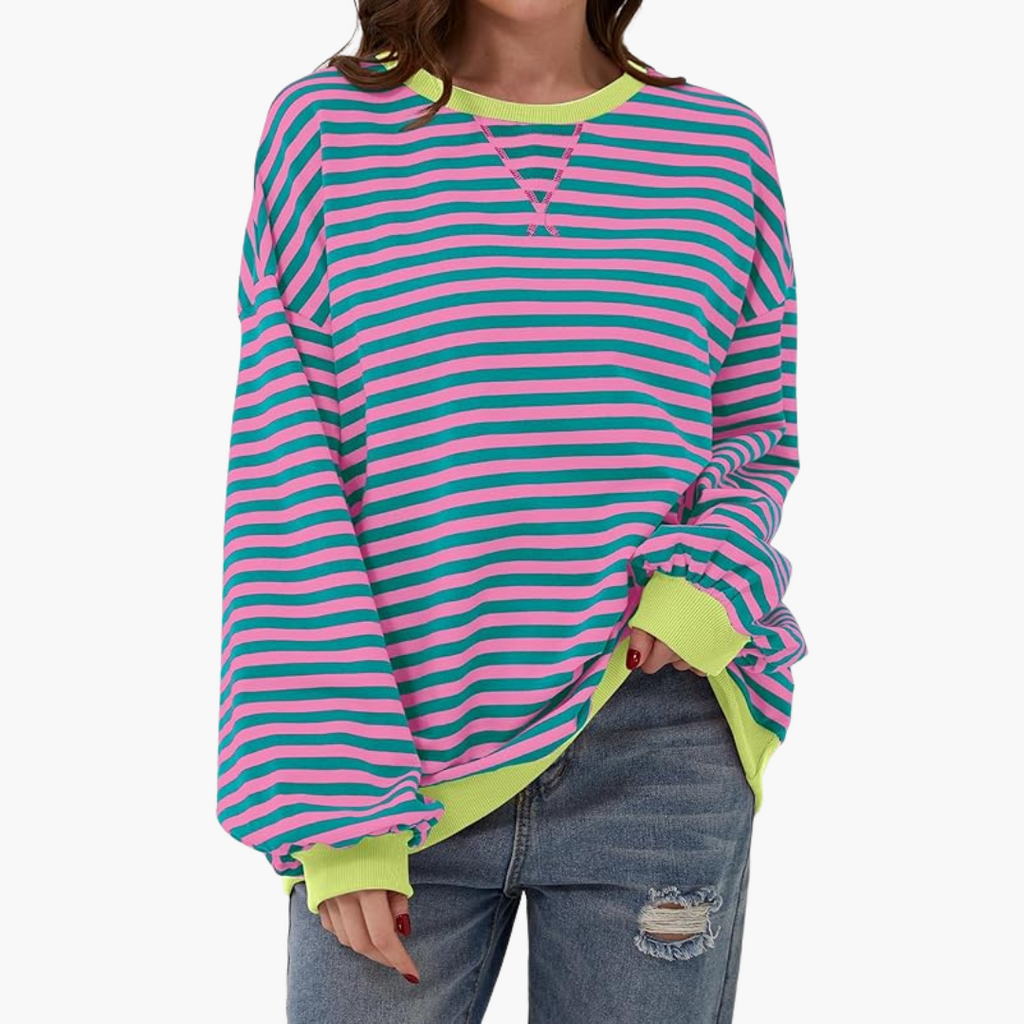 Oversized Sweatshirt – Striped Design – Long Sleeves