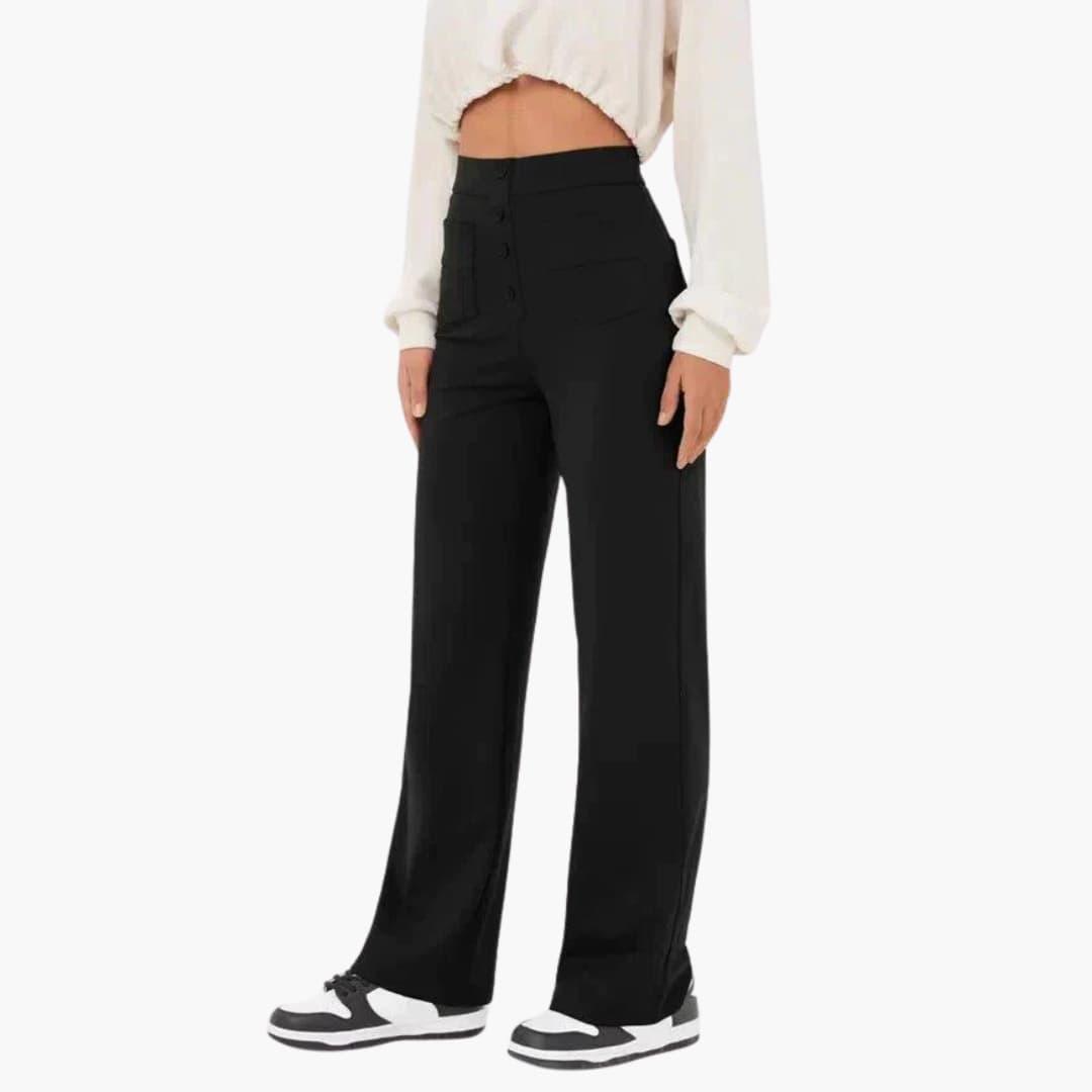 High-Waist Palazzo Pants – Button Placket