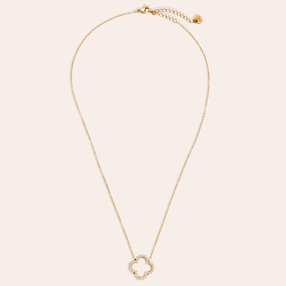 Hollow Diamond Lucky Flower Necklace Gold – Floral Charm Pendant Jewelry