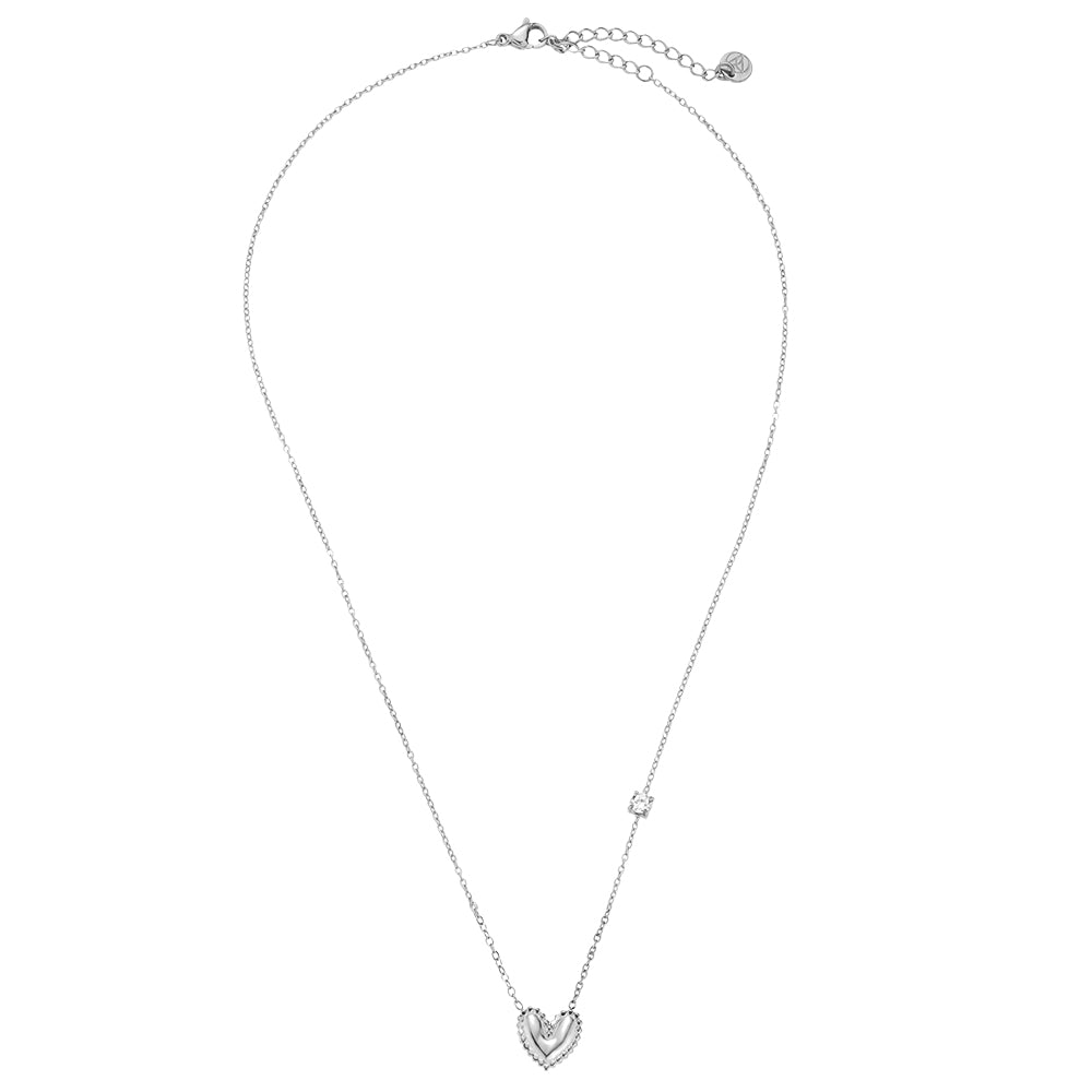 Heart with One Diamond Necklace Silver – Minimalist Gem Pendant Jewelry
