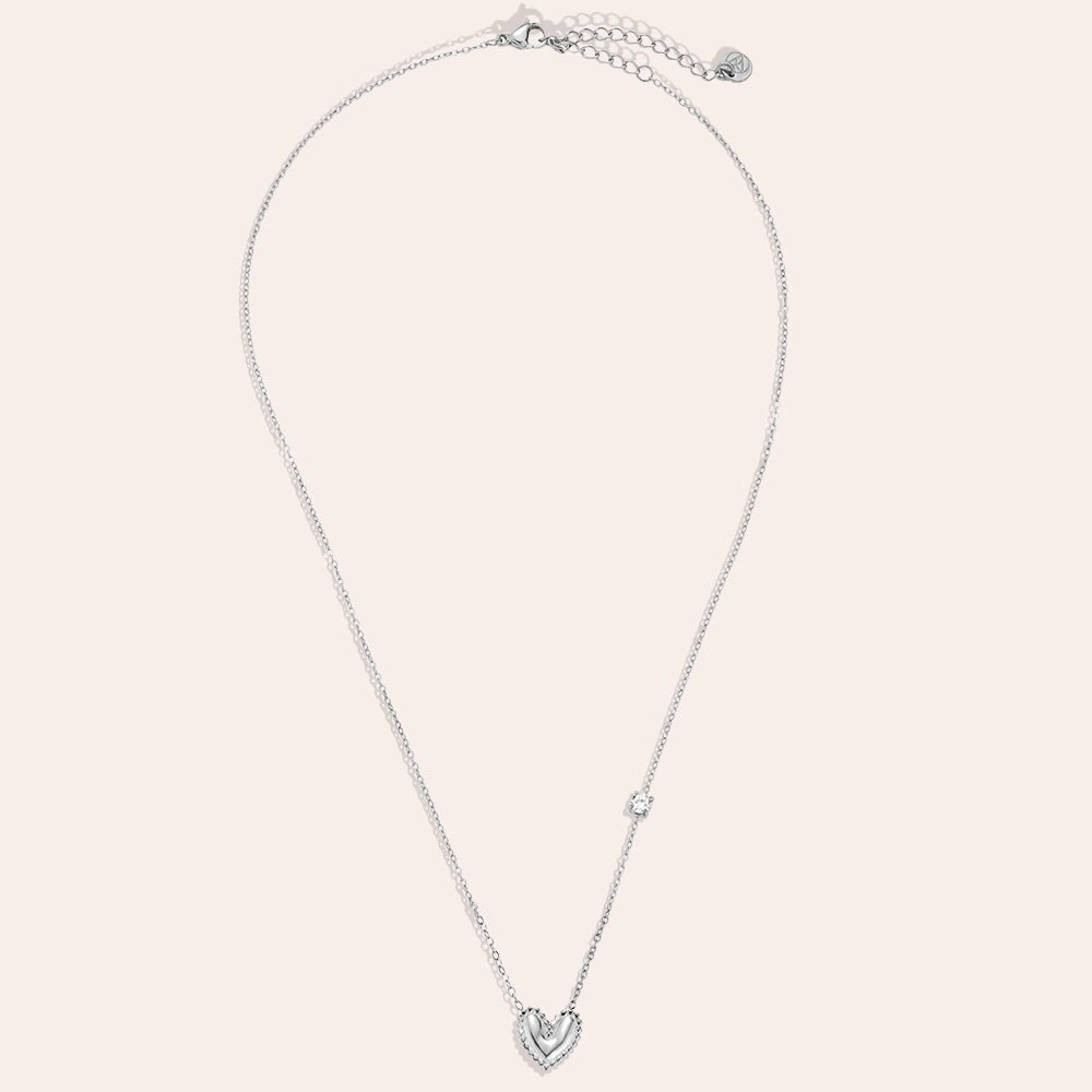 Heart with One Diamond Necklace Silver – Minimalist Gem Pendant Jewelry