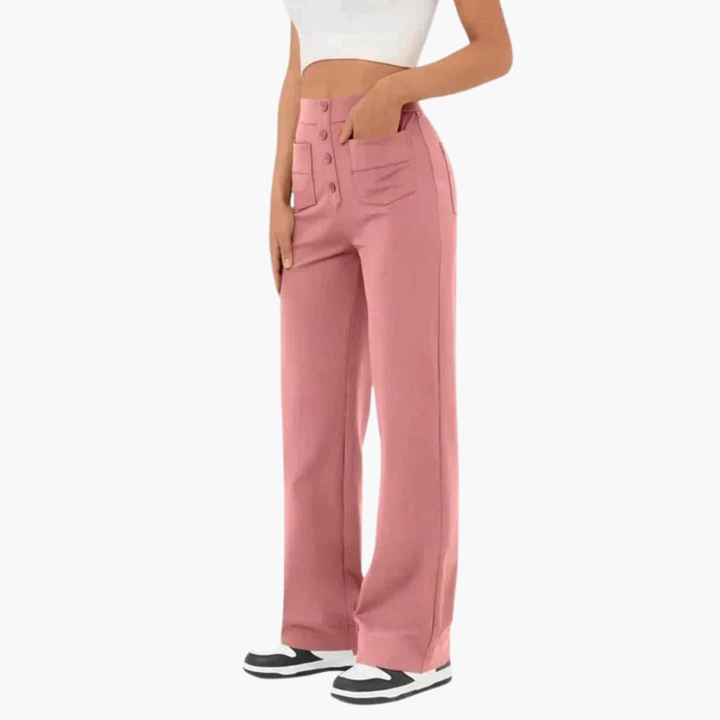 High-Waist Palazzo Pants – Button Placket
