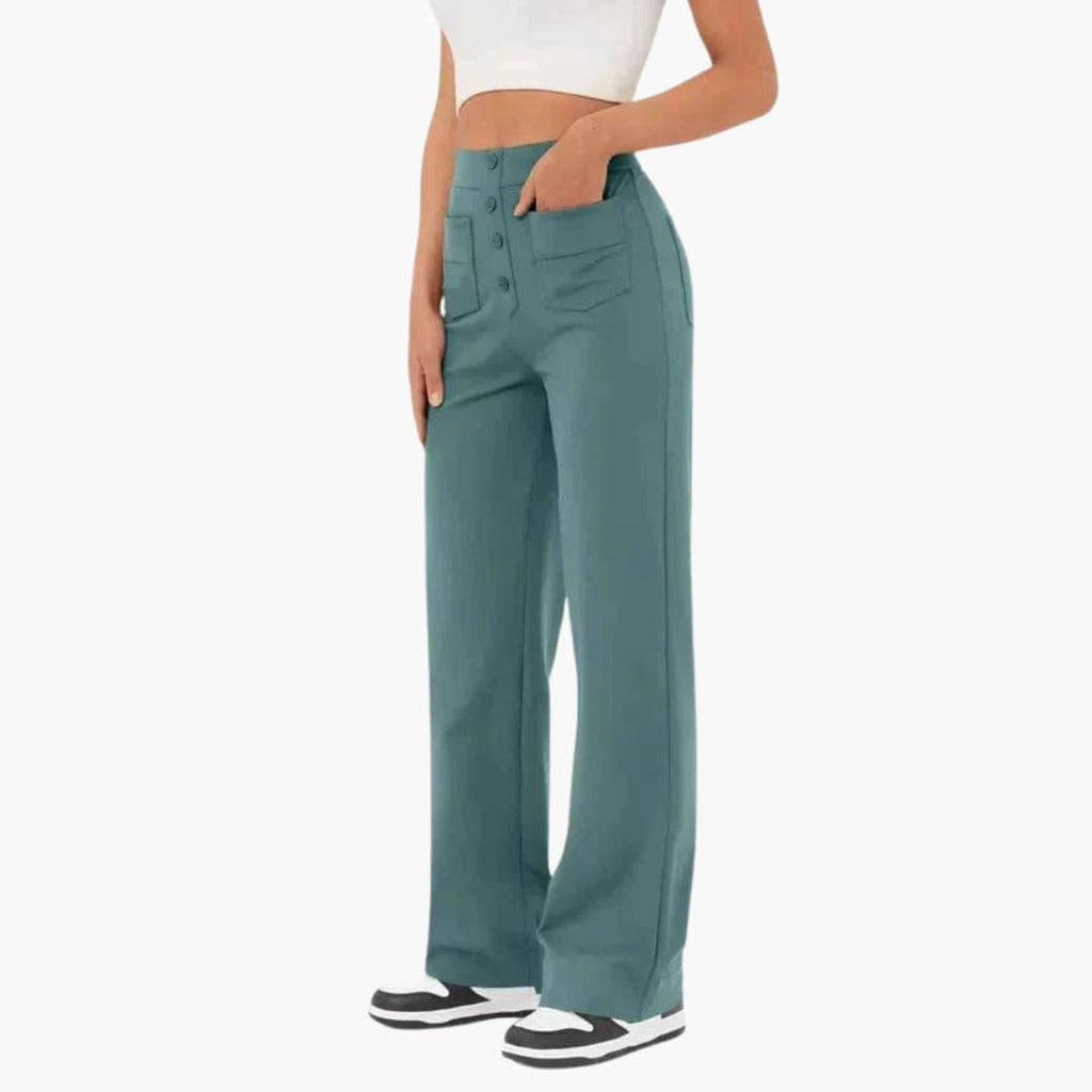 High-Waist Palazzo Pants – Button Placket